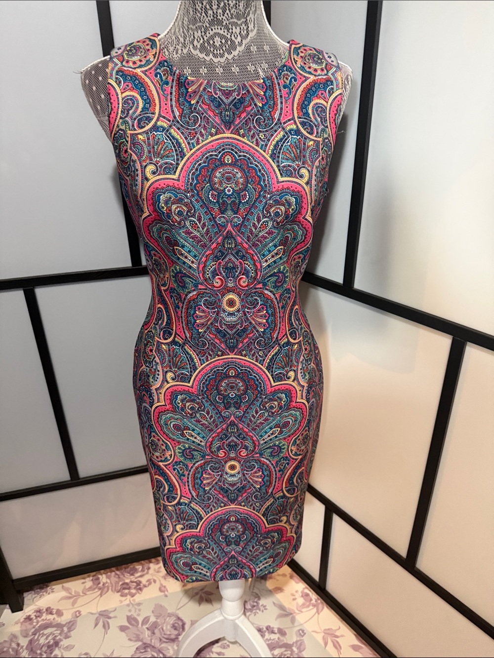 Tommy Hilfiger Pink & Teal Paisley Sleeveless Sheath Dress